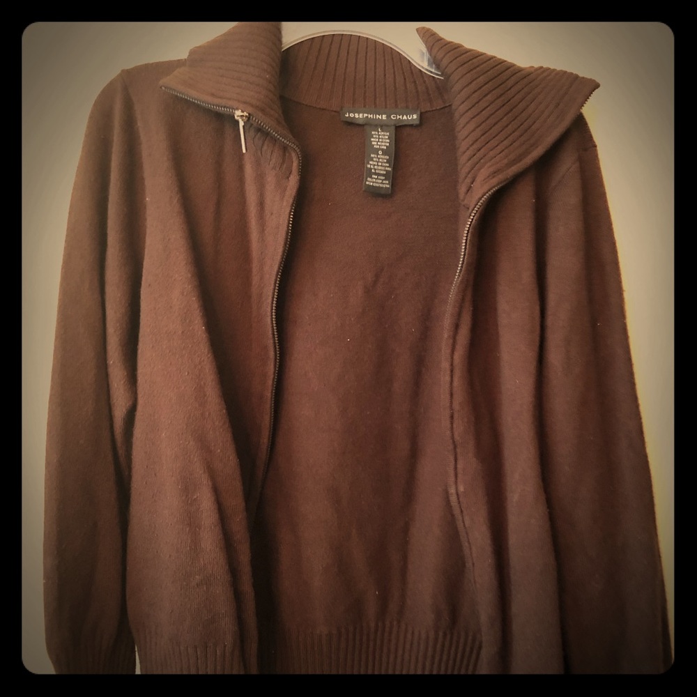Josephine Chaus Long sleeve zip cardigan in brown